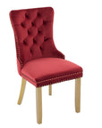 Set of Two Red and Gold Tufted Velvet And Solid Wood Dining Side Chairs