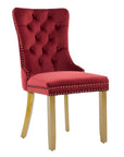 Set of Two Red and Gold Tufted Velvet And Solid Wood Dining Side Chairs