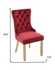 Set of Two Red and Gold Tufted Velvet And Solid Wood Dining Side Chairs