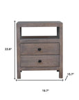 24" Ash Gray Solid Wood Distressed Two Drawer Nightstand
