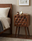 24" Brown Solid Wood Carved Geometric Two Drawer Nightstand