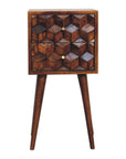 24" Brown Solid Wood Carved Geometric Two Drawer Nightstand