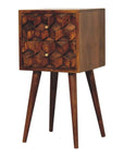 24" Brown Solid Wood Carved Geometric Two Drawer Nightstand