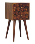 24" Brown Solid Wood Carved Geometric Two Drawer Nightstand