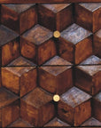 24" Brown Solid Wood Carved Geometric Two Drawer Nightstand