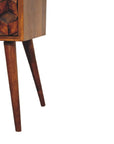 24" Brown Solid Wood Carved Geometric Two Drawer Nightstand