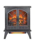 24" Black Carved Geometric Metal Electric Fireplace