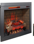 28" Black Faux Brick Metal Electric Fireplace And Speaker