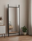 71" Black Wood Leaning Ladder Framed Full Length Mirror