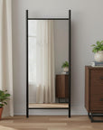 71" Black Wood Leaning Ladder Framed Full Length Mirror