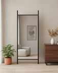 71" Black Wood Leaning Ladder Framed Full Length Mirror