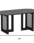 67" Black Wood And Rattan Double Pedestal Base Oval Dining Table