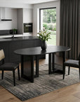 67" Black Wood And Rattan Double Pedestal Base Oval Dining Table