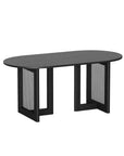 67" Black Wood And Rattan Double Pedestal Base Oval Dining Table