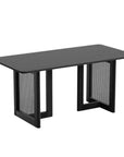 67" Black Solid Wood And Rattan Double Pedestal Base Dining Table