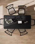67" Black Solid Wood And Rattan Double Pedestal Base Dining Table