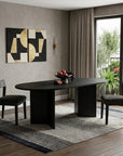 67" Black Wood Double Pedestal Base Oval Dining Table