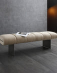 63" Beige and Nickel Boucle and Steel Upholstered Bench