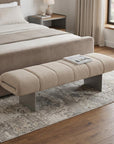 63" Beige and Nickel Boucle and Steel Upholstered Bench