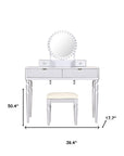 39" Silver Wood Mirrored Two Drawer Vanity Table