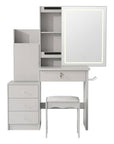 35" White Wood Mirrored Four Drawer Vanity Table