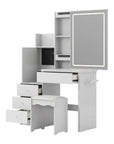 35" White Wood Mirrored Four Drawer Vanity Table