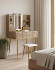 30" Brown Wood Mirrored Four Drawer Vanity Table