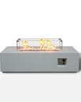 65000 BTU 52" Antiqued White Concrete Propane Rectangular Fire Pit With Cover