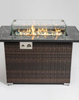 50000 BTU 43" Brown Wicker Propane Rectangular Fire Pit With Cover
