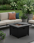 50000 BTU 28" Black Rattan Propane Square Fire Pit With Cover