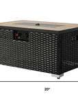 40000 BTU 32" Brown Wicker Propane Rectangular Fire Pit With Cover