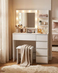 35" White Wood Five Drawer Vanity Table