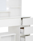 35" White Wood Five Drawer Vanity Table