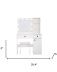 35" White Wood Two Drawer Vanity Table
