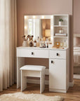 35" White Wood Two Drawer Vanity Table