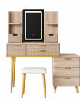 39" Brown Wood Eight Drawer Vanity Table