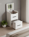 19" White Wood Mirrored Three Drawer Vanity Table