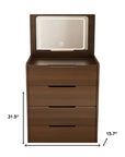 24" Walnut Wood Mirrored Three Drawer Vanity Table