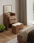 19" Walnut Wood Mirrored Three Drawer Vanity Table