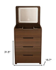 19" Walnut Wood Mirrored Three Drawer Vanity Table