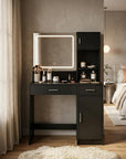 35" Black Wood Two Drawer Vanity Table