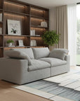 80" White Linen Blend Modular Loveseat and Toss Pillows