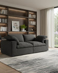 80" White Linen Blend Modular Loveseat and Toss Pillows