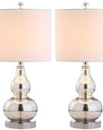 Set of Two 21" Silver Gourd Table Lamps With Drum Shades