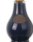 Set of Two 21" Navy Blue And Gold Gourd Table Lamps With Drum Shades
