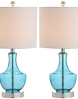 Set of Two 20" Turquoise Gourd Bedside Lamps With Drum Shades