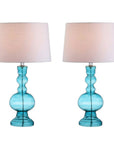 Set of Two 29" Blue Urn Table Lamps With Drum Shades