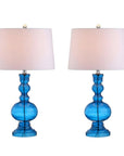 Set of Two 29" Blue Curved Body Glass Table Lamps With Drum Shades