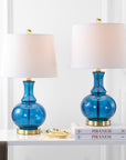 Set of Two 25" Gold Novelty Table Lamps With Drum Shades
