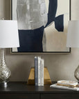 Set of Two 26" Silver Novelty Table Lamps With Drum Shades